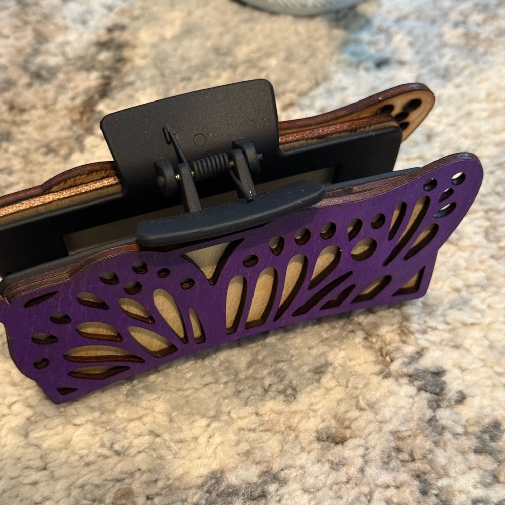 Purple Floral Cutout Wood Hair Claw Clip